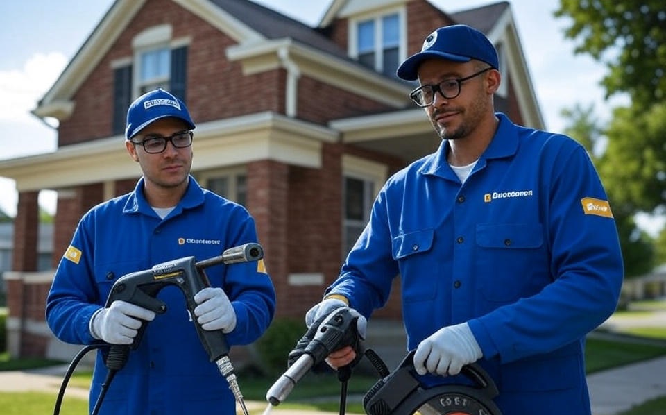 Bolencevan technicians pressure washing a residential house exterior in Kansas City